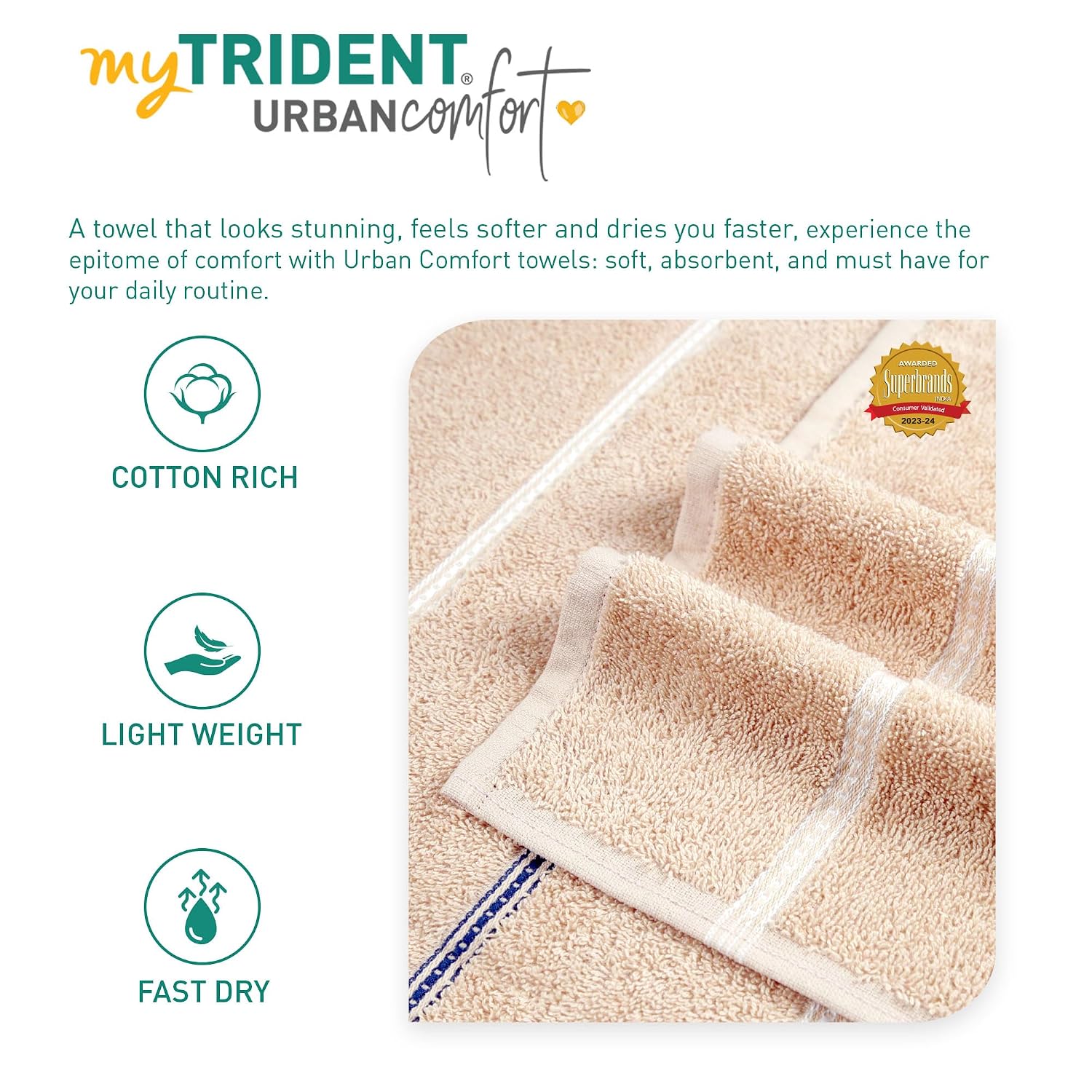 Mytrident Bath Towel Urban Comfort 450 Gsm | 100% Cotton Bath Towel (Hexa Brown)