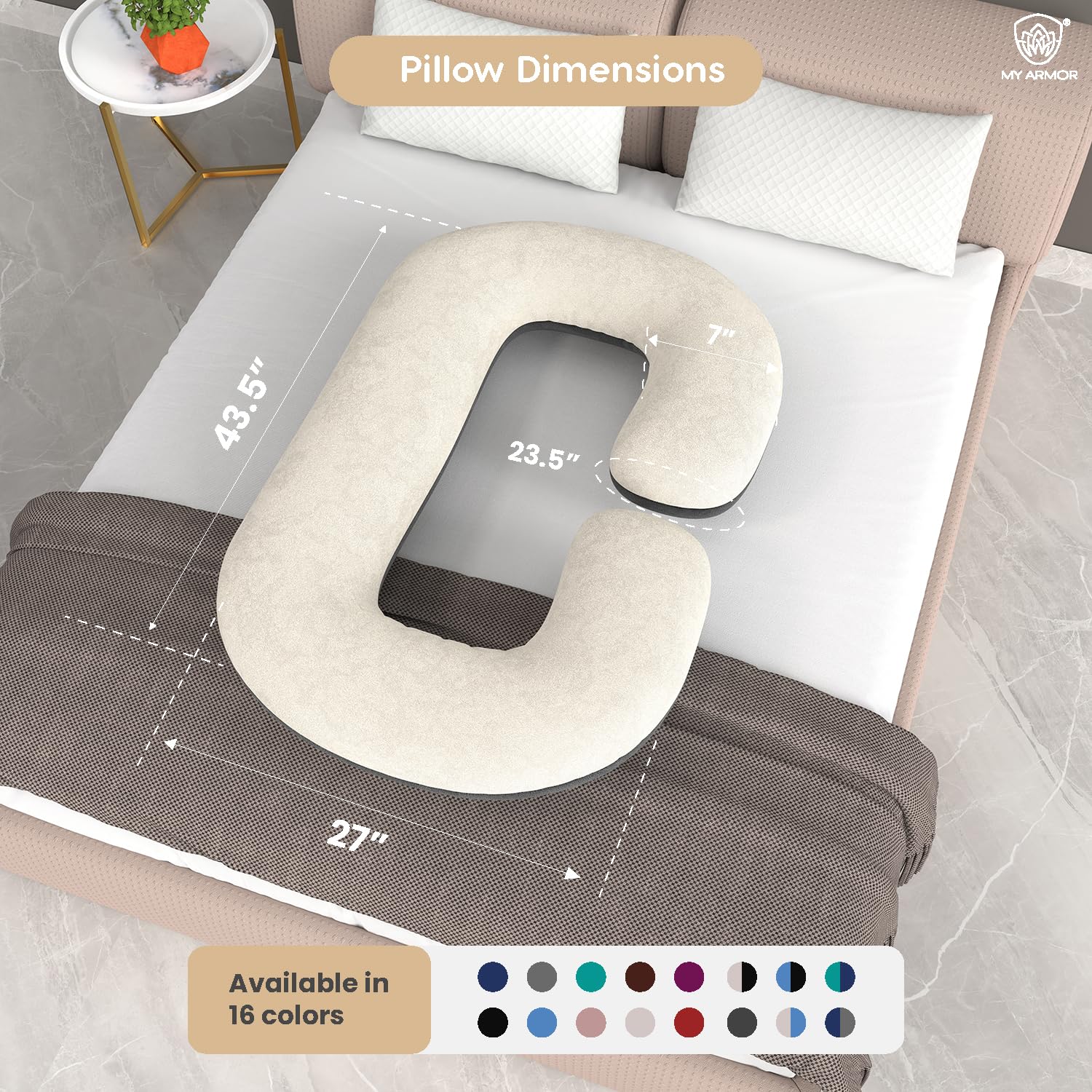 Full Body C Shape Pregnancy Pillow For Women, Maternity Pillow, Black & Cream | Pillow Gift For Pregnancy Sleeping, Premium Velvet Cover With Zip | Adjustable, Relieves Pain, Multipurpose