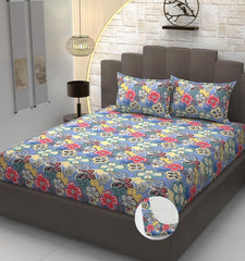 King Size Elastic Fitted Bedsheets With 2 Pillow Covers - 72 X 78 X 10 Inches, Multicolor | Soft Wrinkle Free & Breathable Elastic Bedsheets - Durable & Long Lasting Bedsheet