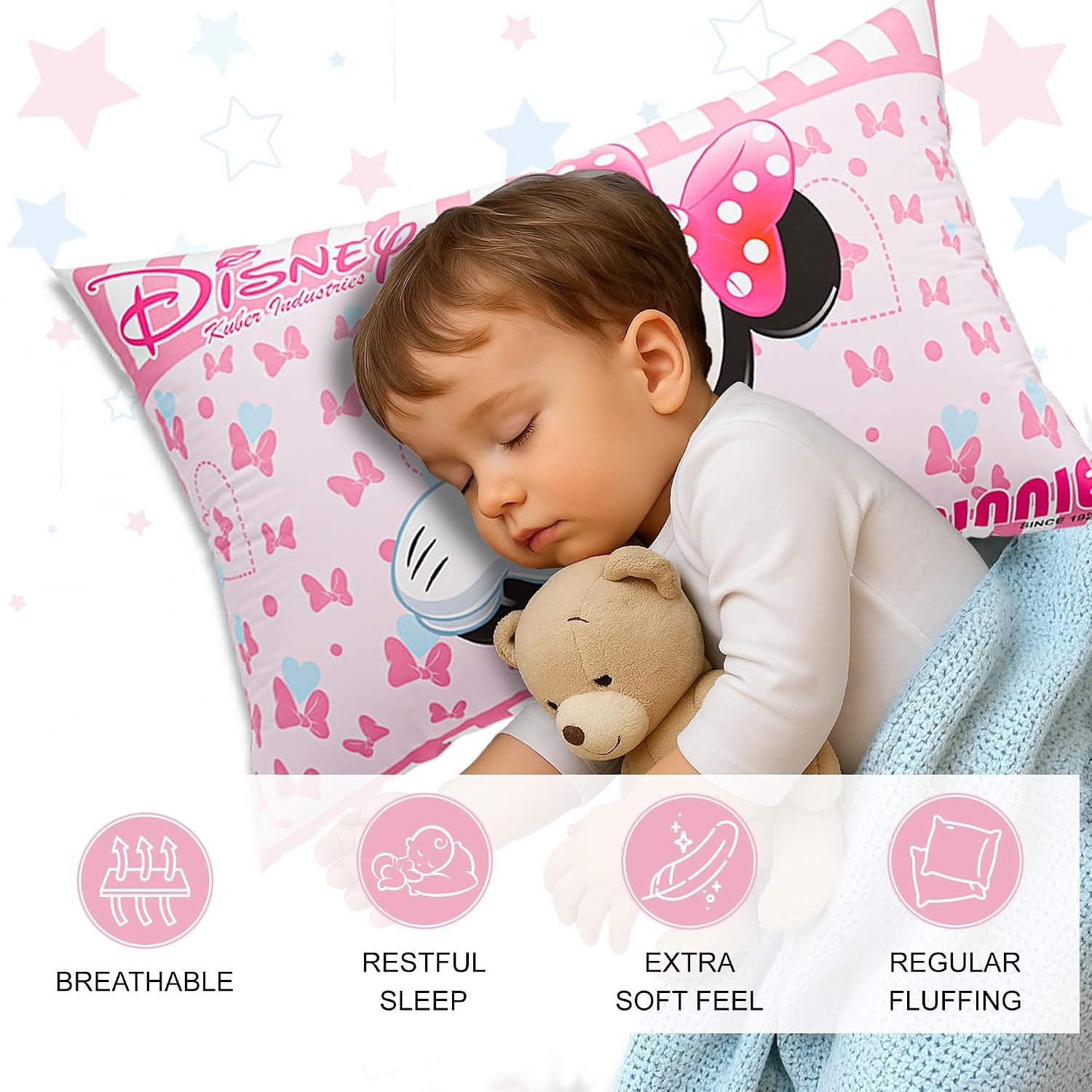 Microfiber Pillows For Bed, Soft Pillow For Sleeping, Disney Print - Pink - 16 X 24 Inch | Washable & Neck Support Pillows | For Sleeping Bedroom & Living Room, Suitable For All Sleepers