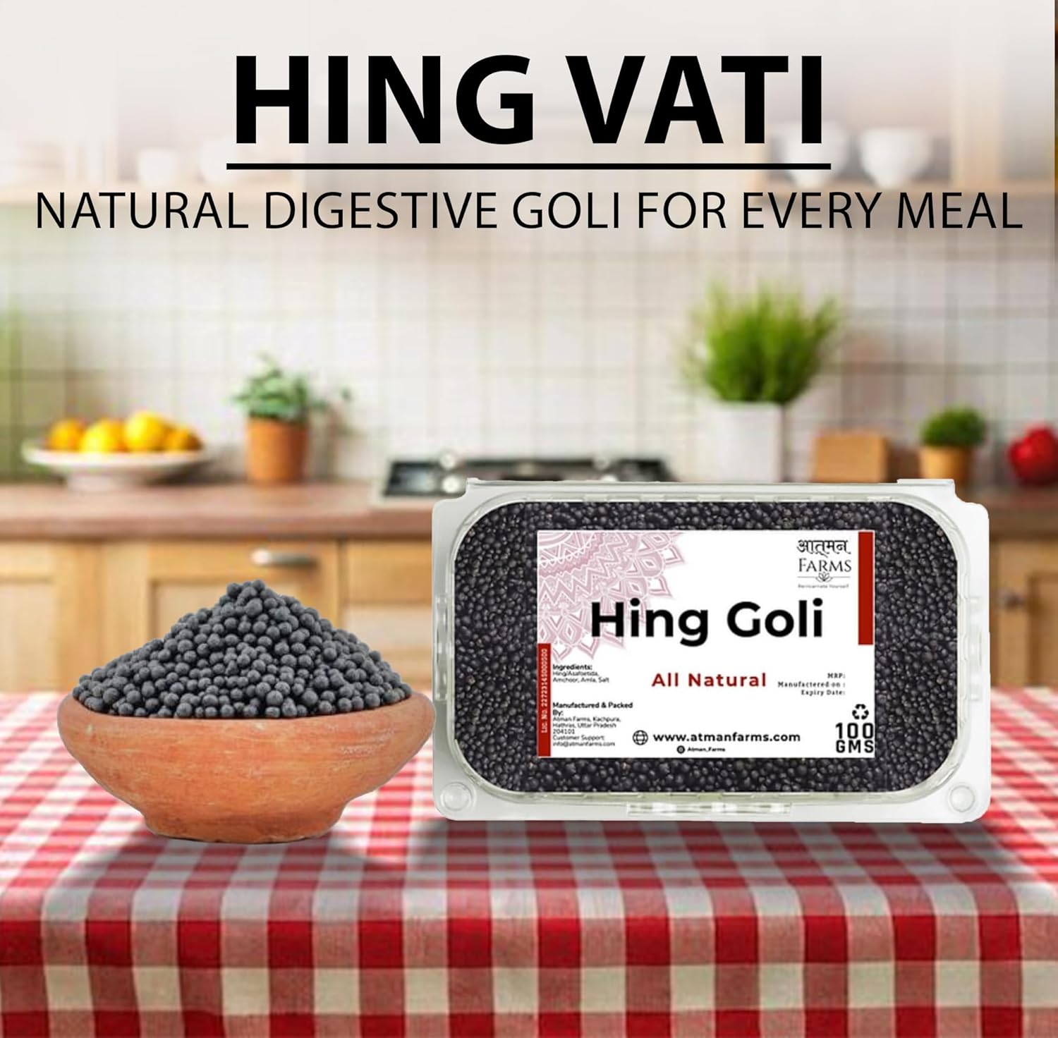 Atman Farm Hing Goli 200gm, (100gm *2) | Natural Digestive Goli Tasty Bites With Real Heeng | Box Pack
