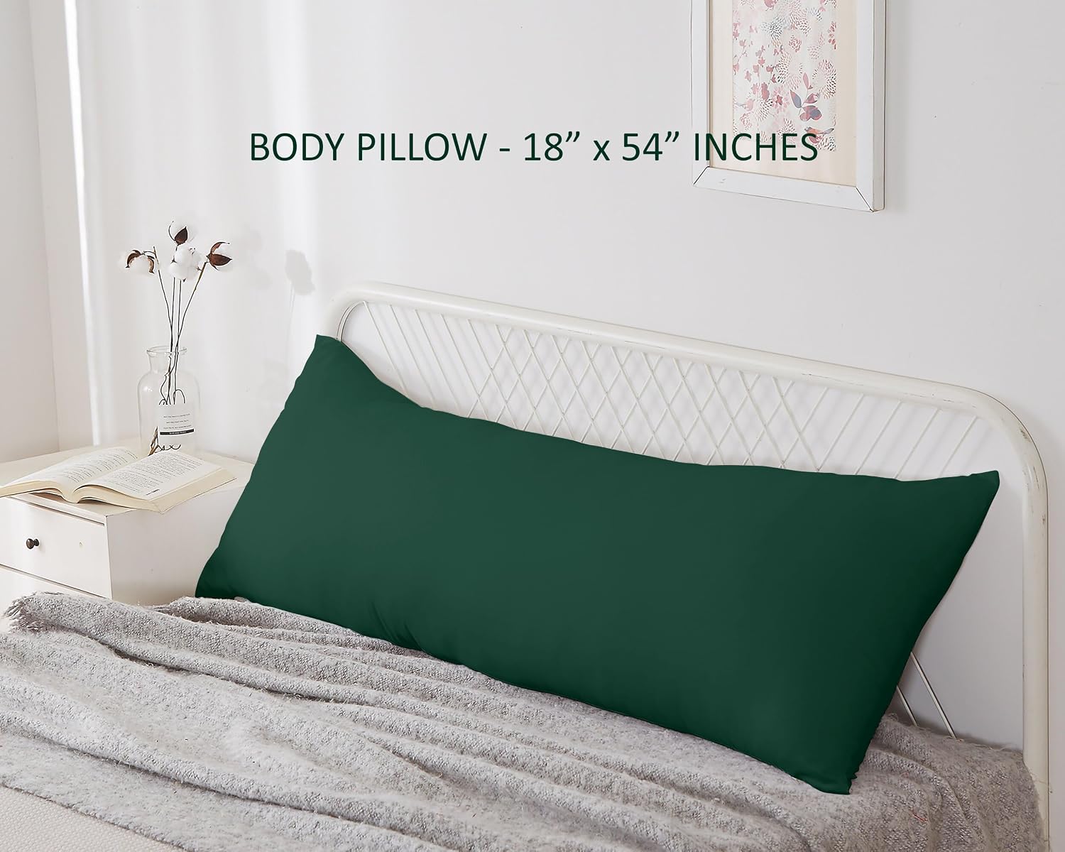 Soft Microfiber Hug Pillow For Sleeping, Full Body Cuddle Pillow, Dark Green - 18 X 54 Inch | Long Pillow For Bed, Pregnancy Pillow For Sleeping, Large Pillow, Neck Support, Multipurpose Use