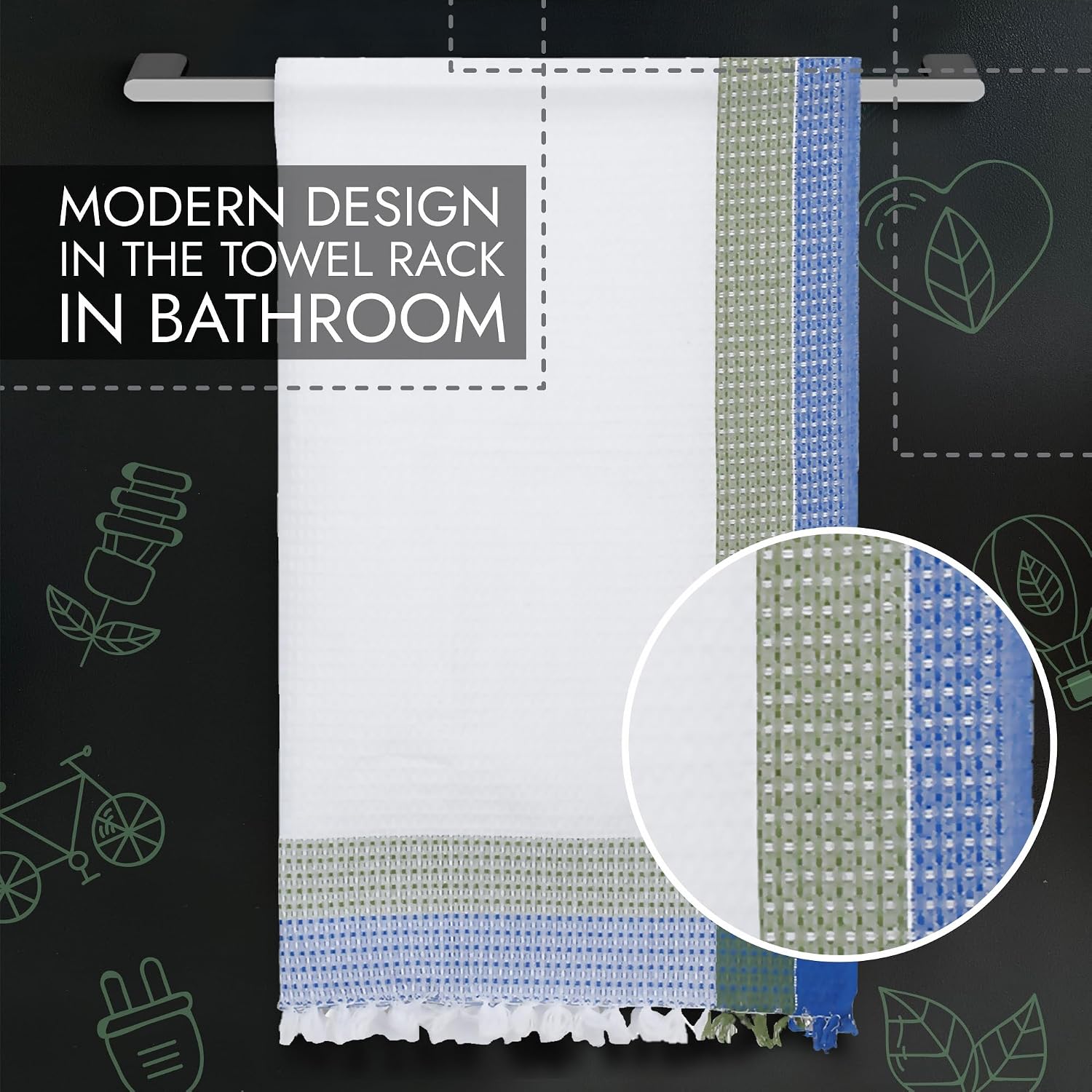 Ecosense Premium Large Cotton Non-Terry Bath Towels 600 Gsm | Soft Absorbent & Comfortable Bath Towels Large Size | Quick Dry Gym, Travel - Blue/Green Waffle (Pack Of 2)