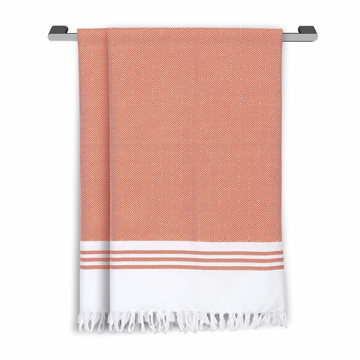 Ecosense Premium Large Cotton Non-Terry Bath Towels 600 Gsm | Soft Absorbent & Comfortable Bath Towels Large Size | Quick Dry Gym, Travel - Orange (Pack Of 2)
