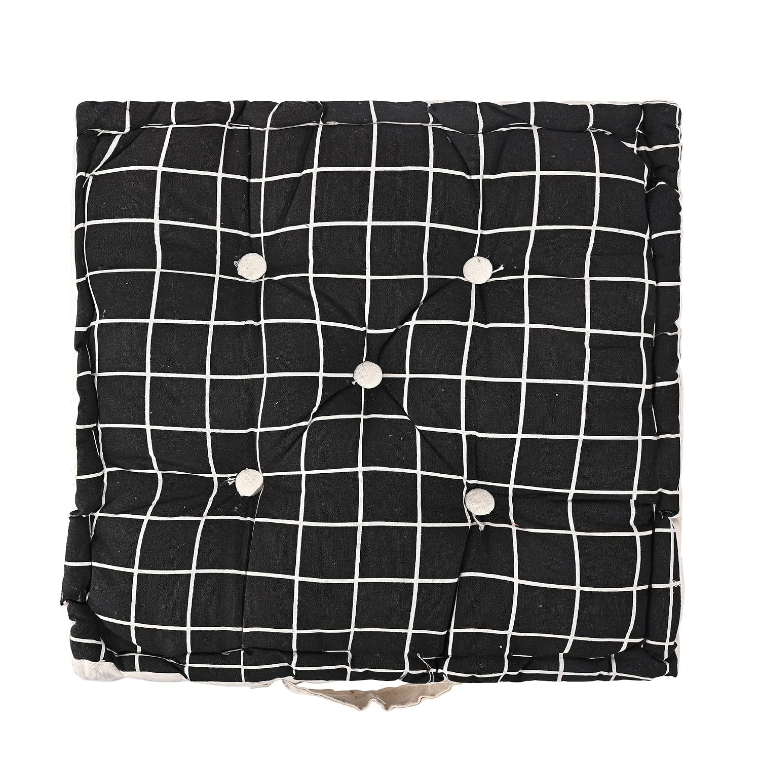 Cotton Chair Cushions Pillow For Sitting, Back Rest, Check Print - Black | Chair Pad For Office Work & Posture Support | Lightweight & Portable, Durable & Long Lasting - Pack Of 6