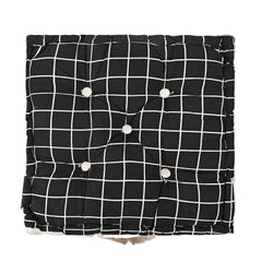 Cotton Chair Cushions Pillow For Sitting, Back Rest, Check Print - Black | Chair Pad For Office Work & Posture Support | Lightweight & Portable, Durable & Long Lasting - Pack Of 6