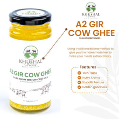 Premium Natural A2 Gir Cow Ghee By Khushal Farms | High In Protein Fiber & Nutrients Healthy Desi Ghee Good For Glowing Skin | (250ml) 8.4 Ounce | Jar Pack