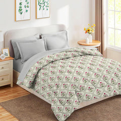 Double Bedsheet 1 Comforter 2 Pillow Covers - 90 X 100 Inches, Grey & Pink, 4 Pcs Bedding Set | Cotton Summer Ac Comforter Set King Size Double Bed