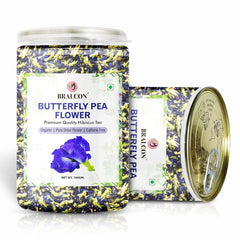Bralcon Organic Herbal Tea Combo Pack Of 2 X 100gm, 3.5 Ounce Each - Hibiscus Flower Tea + Butterfly Pea Flower Tea | Reduce Stress, Improve Digestion - Caffeine Free