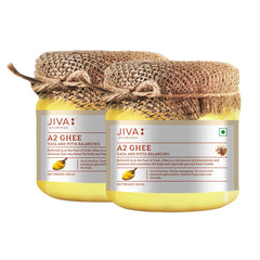 Natural Gir Desi Cow A2 Ghee By Jiva | Source Of Vitamins C, E & K Healthy Desi Ghee Perfect For Parathe | 600ml (300ml * 2) 20.2 Ounce | Jar Pack
