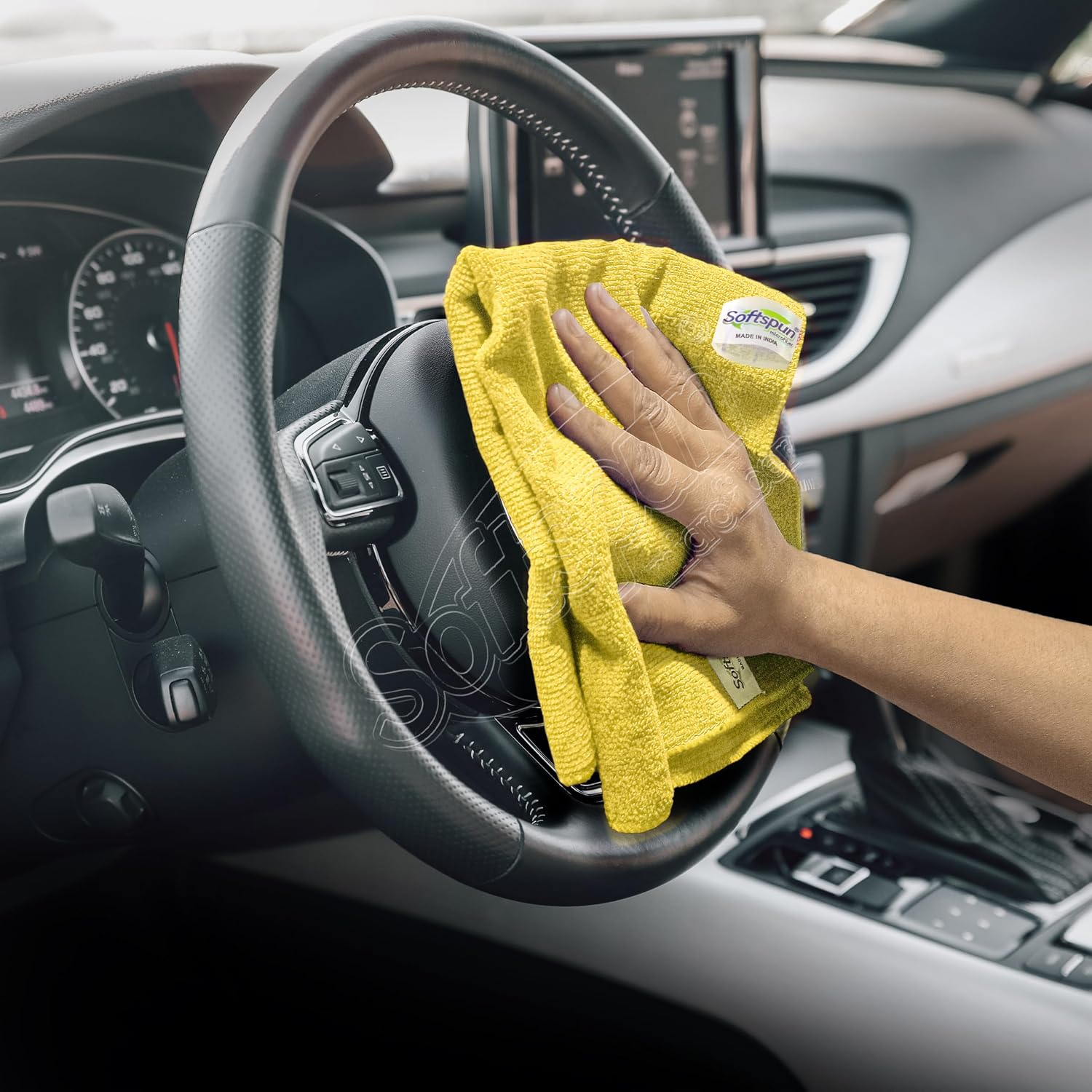 Softspun Microfiber Cloth 350 Gsm | Thick Lint & Streak-Free Multipurpose Cloths Microfibre Towels - 2 Pcs (Green & Blue)