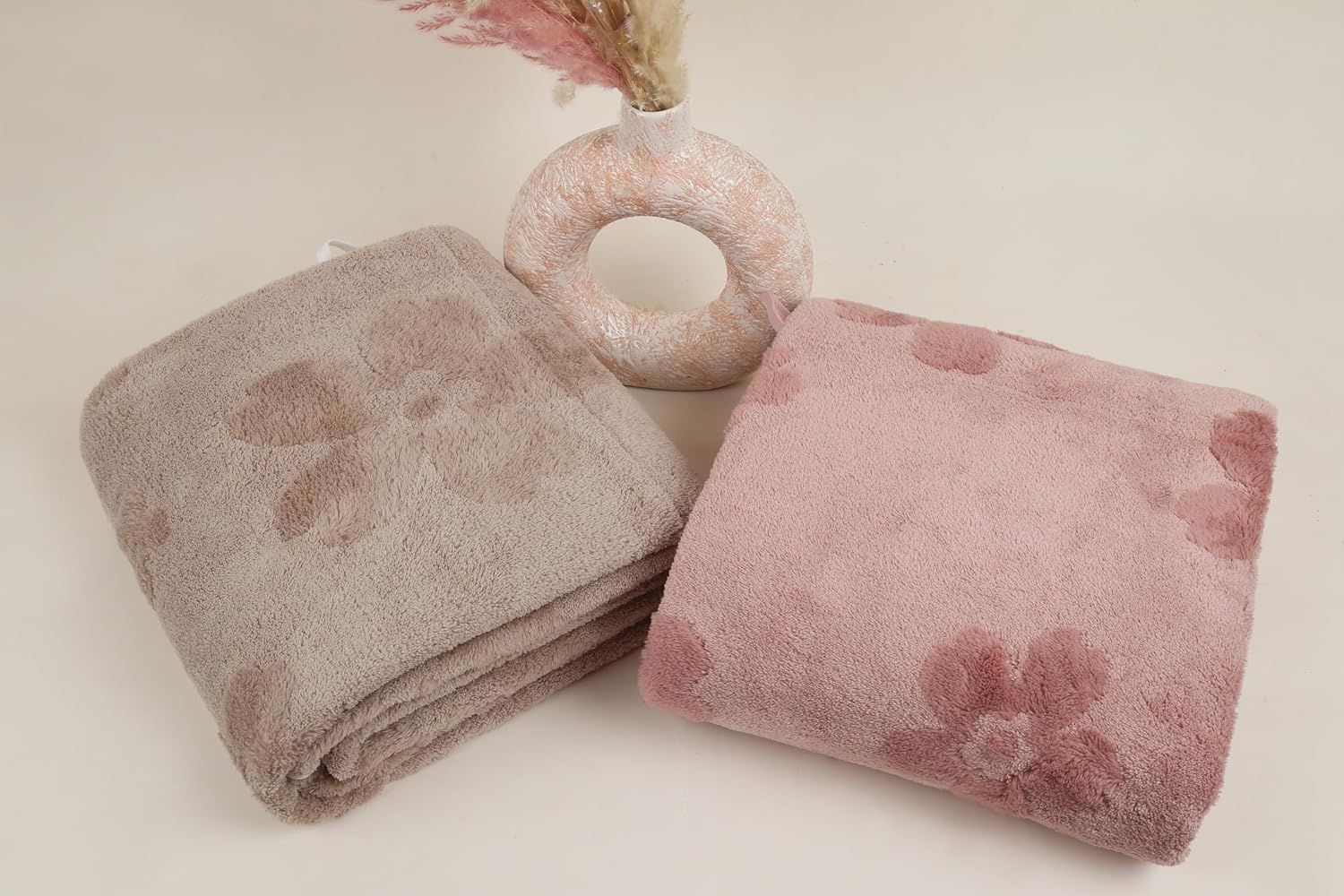 Hanker Ultra Luxury Large Size Plush Bath Towel 1000 Gsm | Blossom Super, Very Soft On Skin, Luxurious Fabric, Pure Polyamide Bath Towel (Soothing Beige & Calm Peach) - 2 Pcs