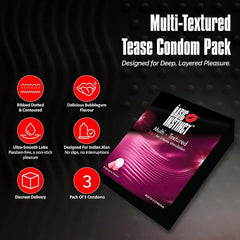 Basic Instinct Multi Texture Condoms For Men, 3 In 1 Ribbed, Ultra-smooth Latex 3 Pcs (Pack Of 5)