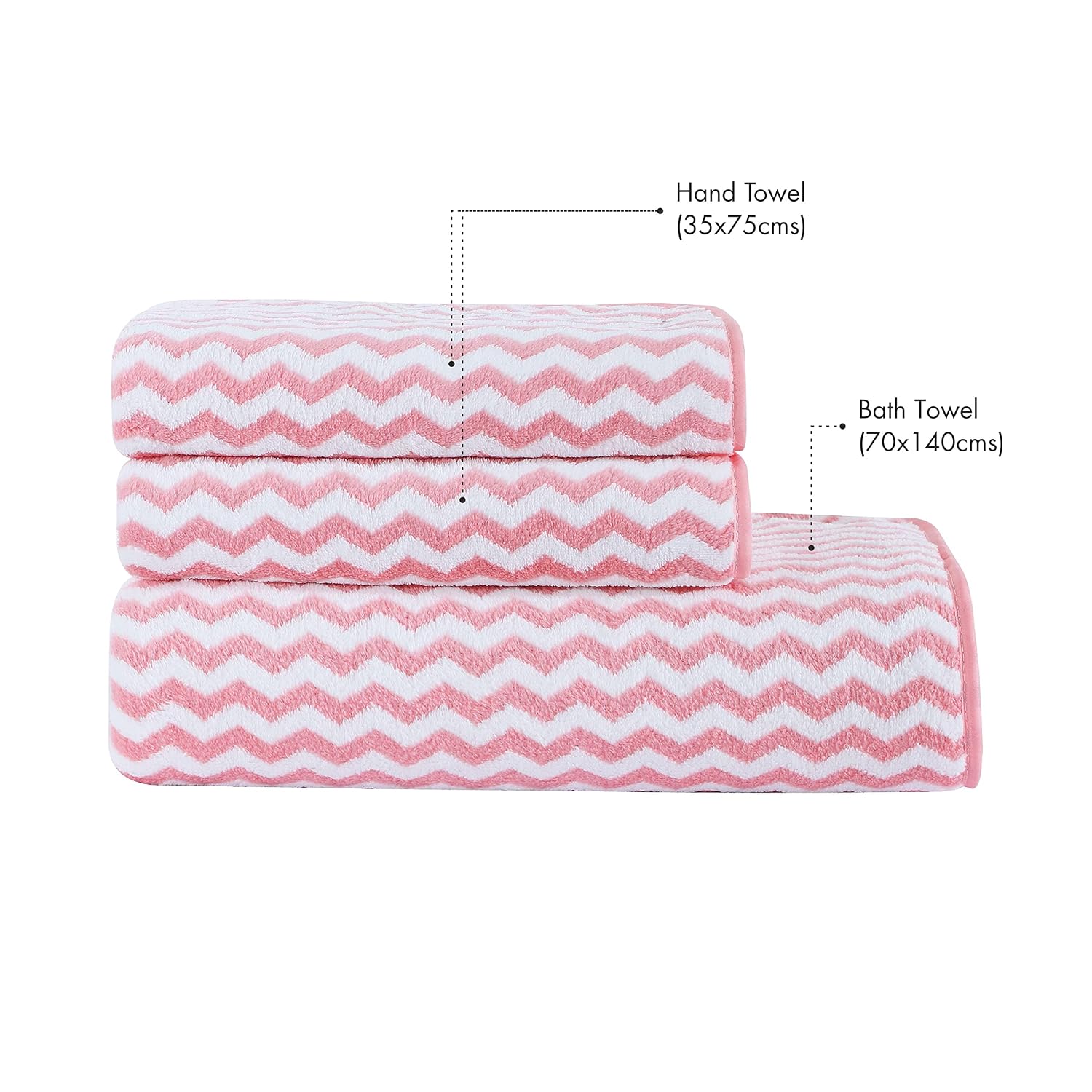 Spread Spain Microfiber 1 Bath & 2 Hand Towels 1000 Gsm | Extra Soft Plush & High Absorbent Towel For Gym & Workout - Pack Of 3 (Pink)