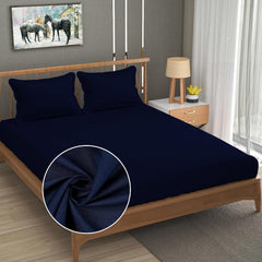 Queen Size Solid Plain Bedsheet Set Includes 2 Pillow Covers - 90 X 95 Inches, Navy Blue | Exceptional Softness & Breathability | Premium Microfiber Material
