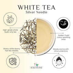 Sole Stone Silver Needle White Tea - 80gm, 2.8 Ounce, 32 Cups | Reduces Anxiety, Stress Relief - Rich In Antioxidants, 0% Bitterness, Low Caffeine | 100% Natural Whole Leaf Tea