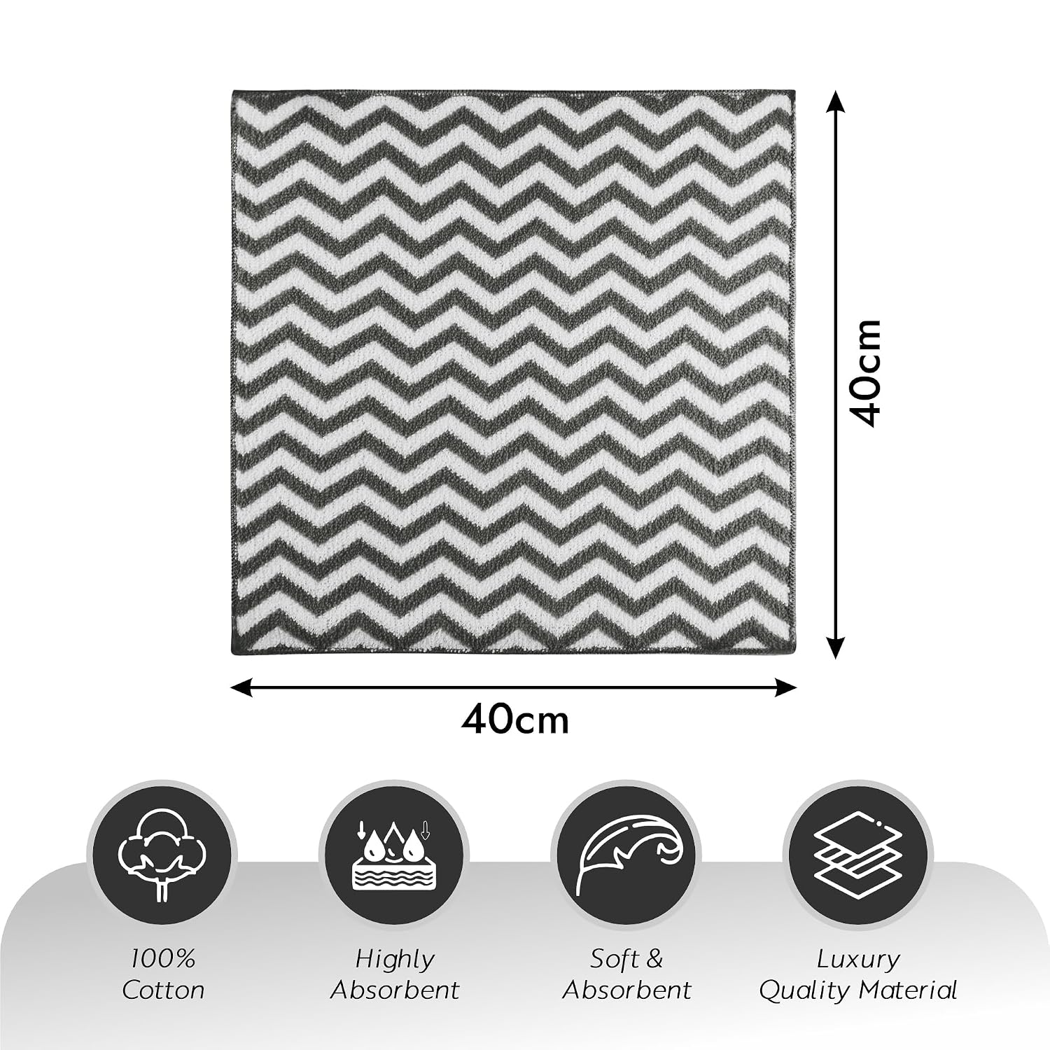 Kuber Industries Super Absorbent & Reusable Microfibre Face Towel 1300 Gsm (Zig Zag Grey) - Pack Of 12