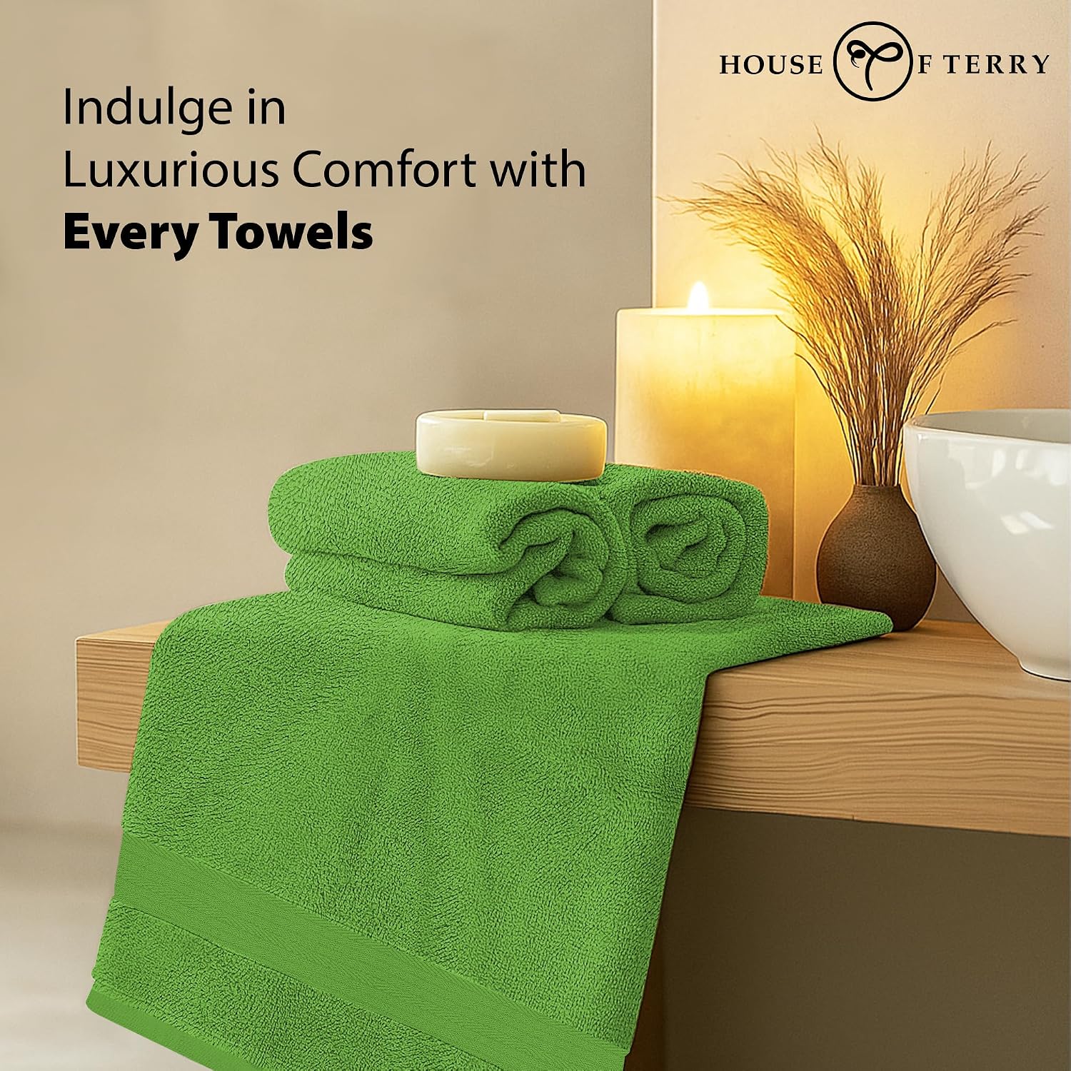 House Of Terry 100% Cotton Bath Towel 1000 Gsm | Quick Dry, Soft & Absorbent, Fade-Resistant, Skin-Friendly Large Size Towel (Spring Green & Lilac) - Pack Of 2