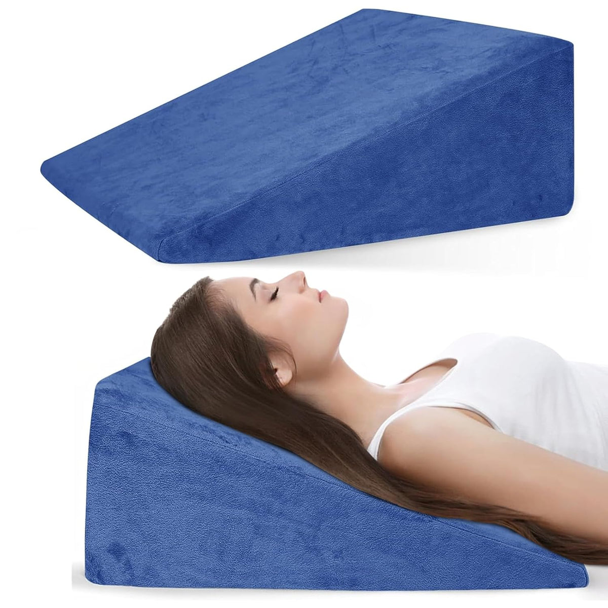 Wedge Pillow, Back Support Pillow For Neck Pain, Medium Firm, Blue Color | Pillow For Headaches, Reflux, Shoulders, Back Pain & High Resilience, Velvet Fabric, Adjustable Pillow - Pack Of 1
