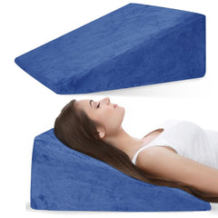 Wedge Pillow, Back Support Pillow For Neck Pain, Medium Firm, Blue Color | Pillow For Headaches, Reflux, Shoulders, Back Pain & High Resilience, Velvet Fabric, Adjustable Pillow - Pack Of 1