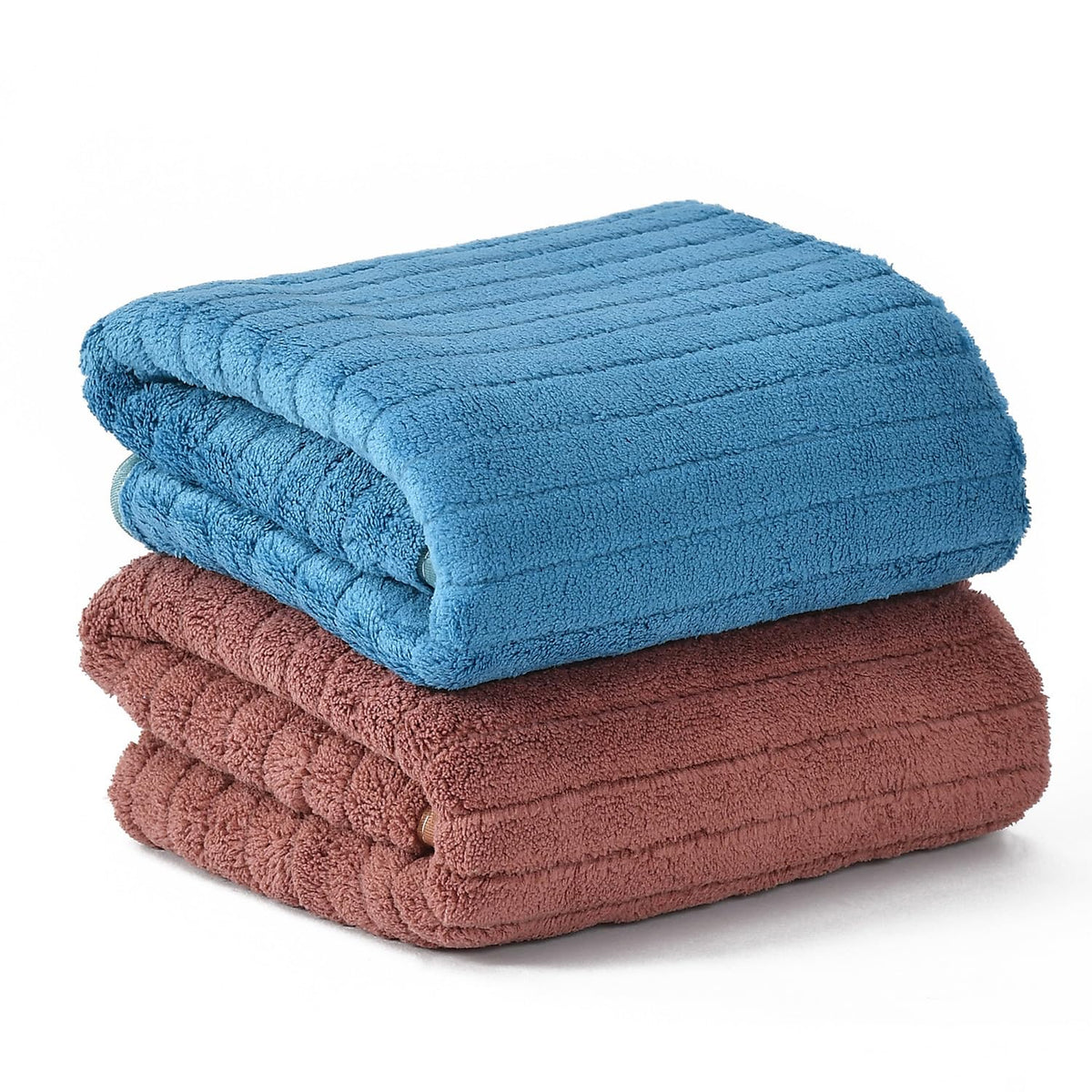 Urbanleaf Microfiber Large Bath Towel 644 Gsm | Quick Dry Super Absorbent Bath Towel For Men & Women (Blue & Coral Stripe)