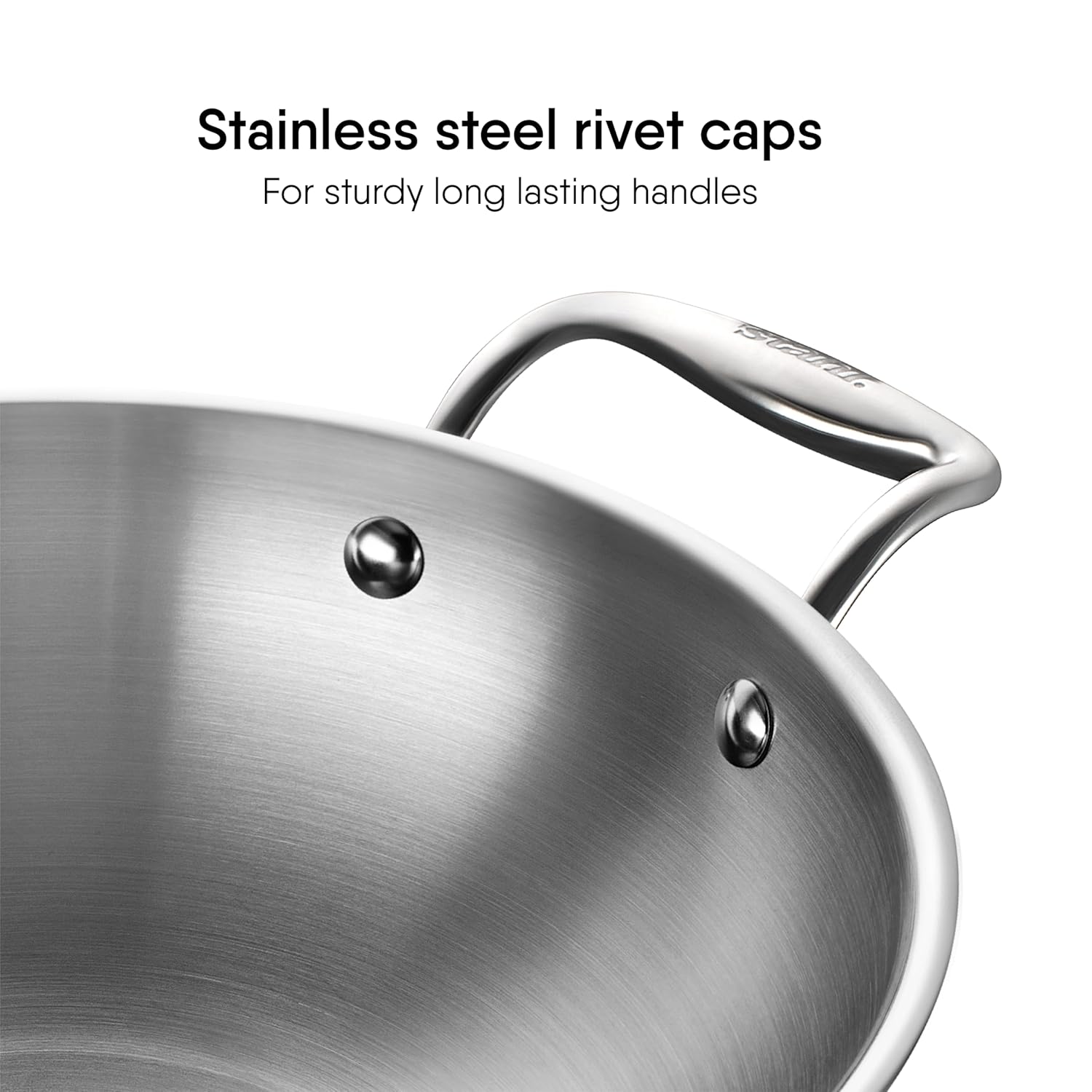 Artisan Triply Stainless Steel Kadhai With Lid 18cm, 1.2 Liters - Serves 2 People | Stainless Steel Wok With Lid - Induction Friendly