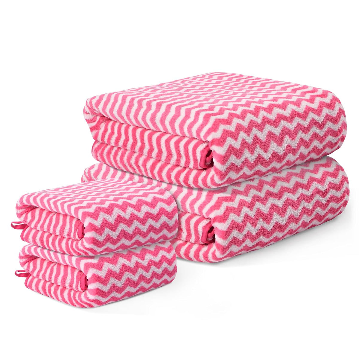 Kuber Industries Cotton Bath & Hand Towels 1400 Gsm | Quick Absorbent Easily Washable For Men & Women Workout Gym Napkins For Men - Zig Zag - Pink (Pack Of 4)
