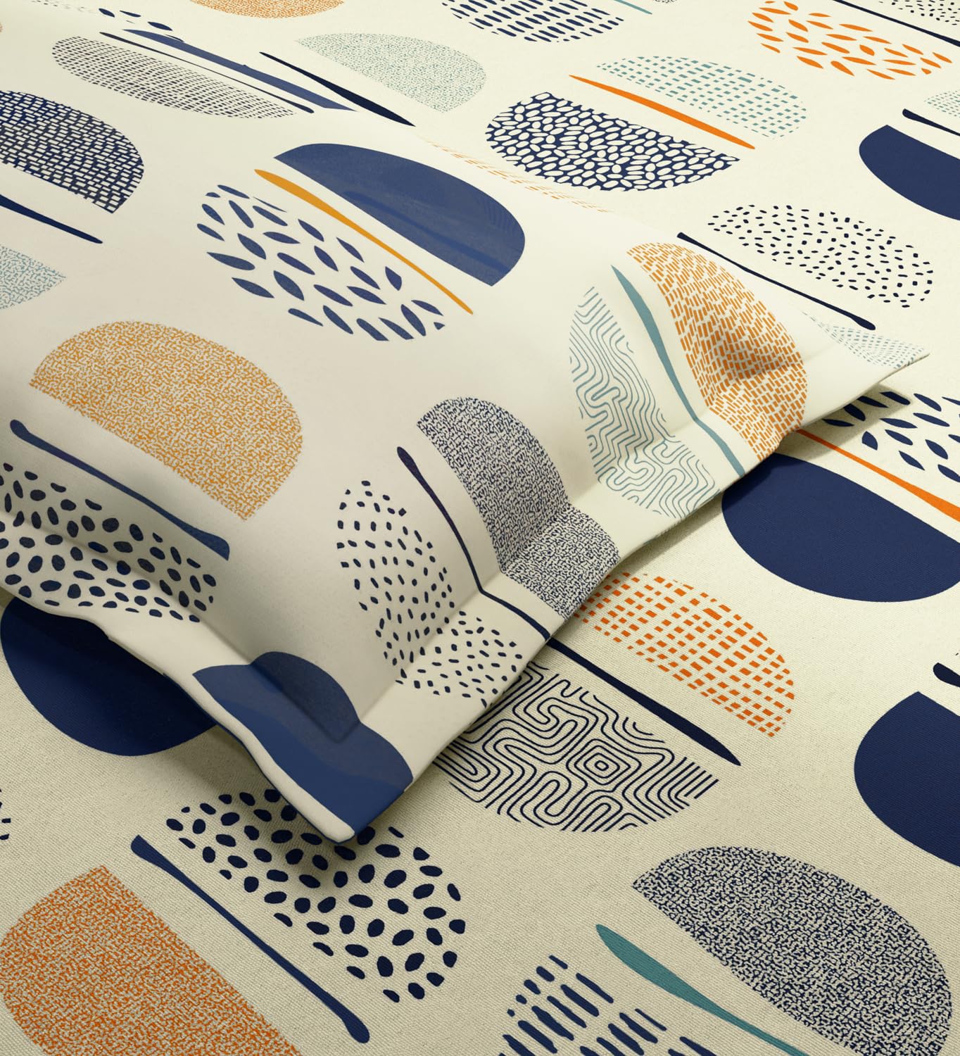 King Size Pure Cotton Bedsheet With 2 Pillow Covers | 108 X 108 Inches, Beige & Blue | Perfect For Gifting On Weddings, Housewarmings, Or Anniversaries