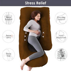Pregnancy Pillow, Maternity Body Pillow For Sleeping, G Shaped Pillow, Brown - 55 Inch | Full Body Pillow, Pregnancy Pillow For Pregnant Women, Lightweight, Adjustable, Removable Cover