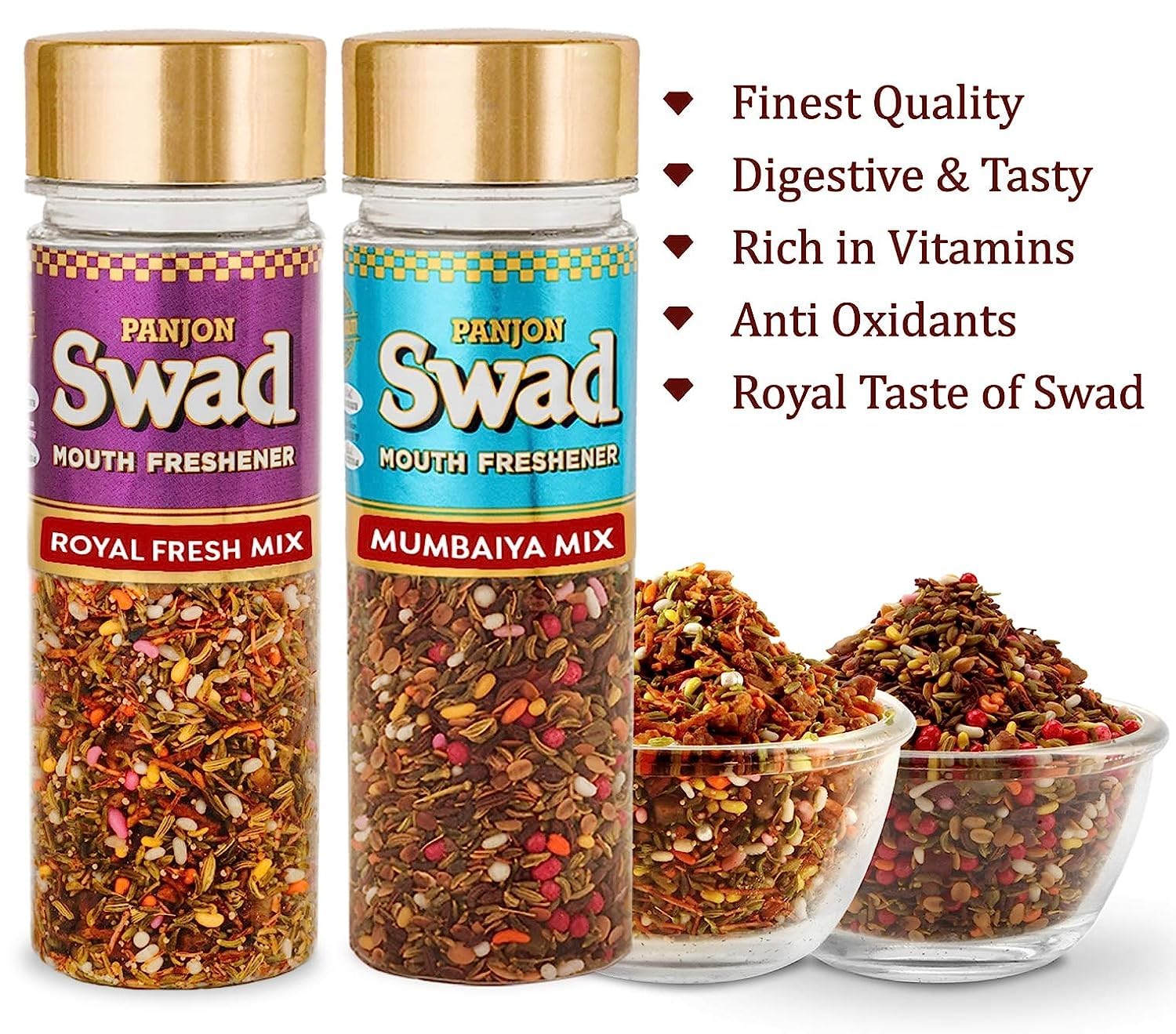 Panjon Swad Royal Fresh Mix & Mumbaiya Mix Mouth Fresheners 250gm, (125gm *2 Bottles)