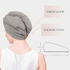Maxoshine Hair Towel Wrap For Women-Quick Drying Microfiber Towel For Hair With Elastic Loop For Tying-Super Absorbent Head Towels (Assorted-Grey/Pink)