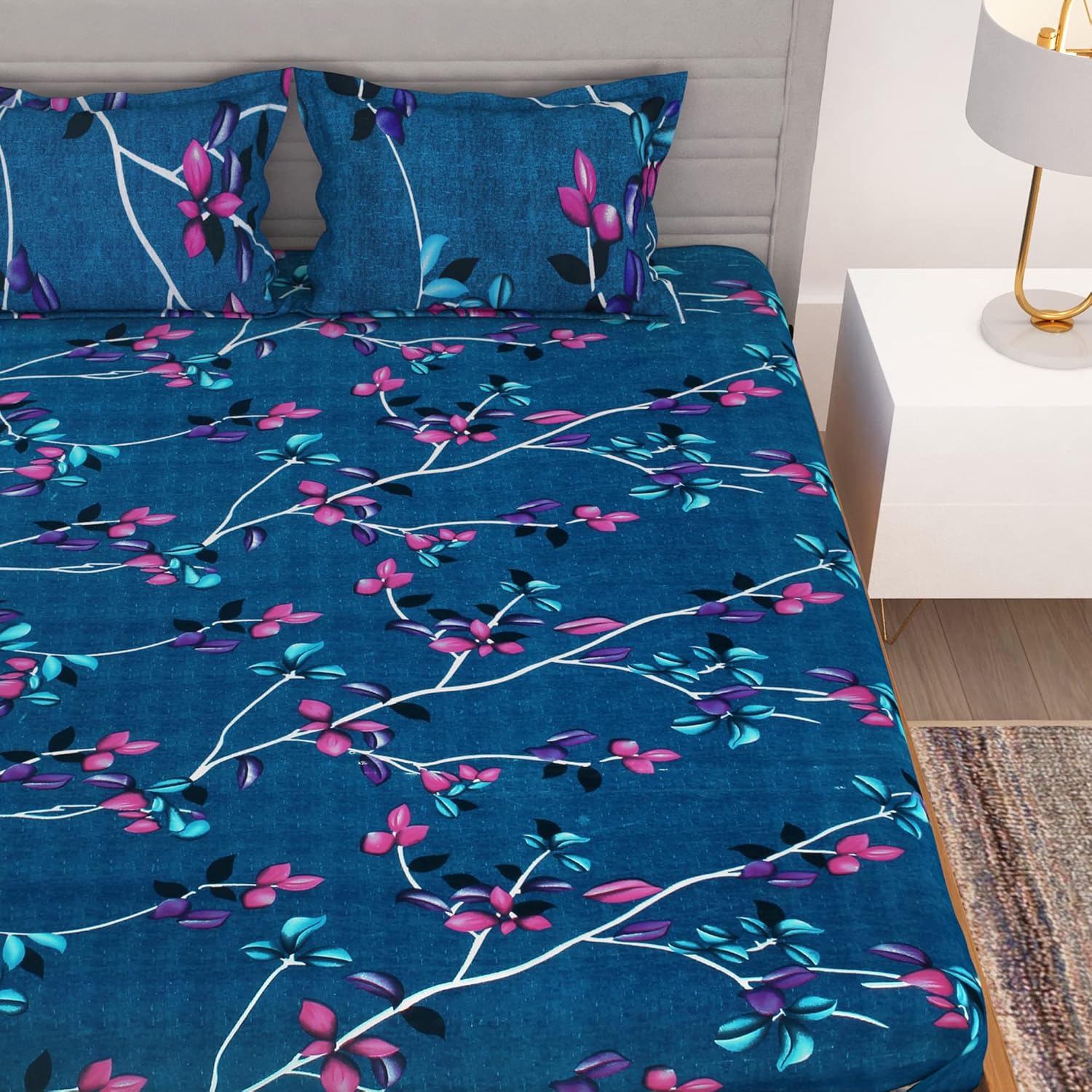 Microfiber Double Bedsheet With 2 King Size Pillow Covers - 88 X 100 Inches, Blue | Wrinkle Free & Breathable | Perfect For All Seasons & Everyday Use