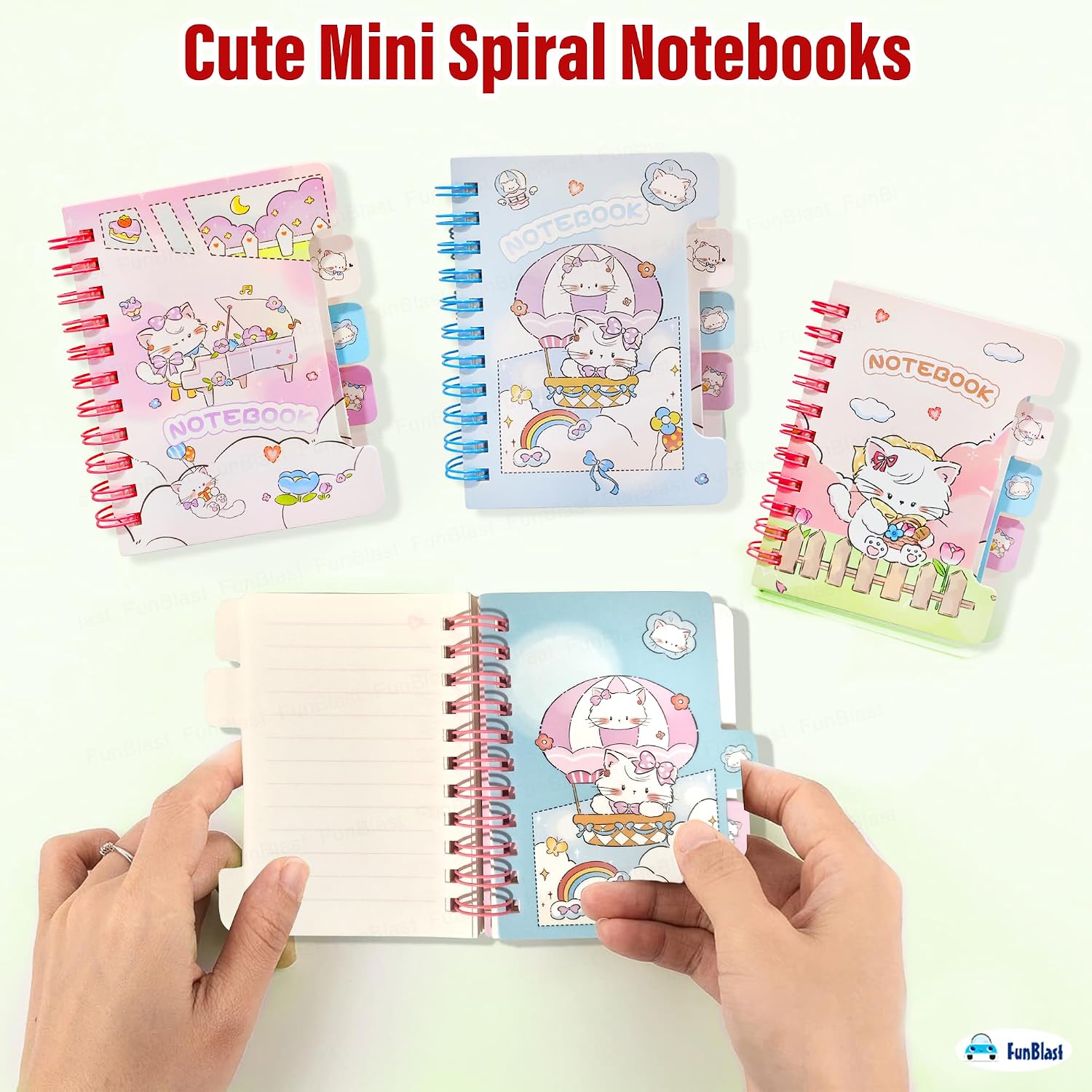 Cute Mini Spiral Notebooks, A7 Kawaii Cartoon Memo Notepads, 80 Sheets, 160 Pages Each