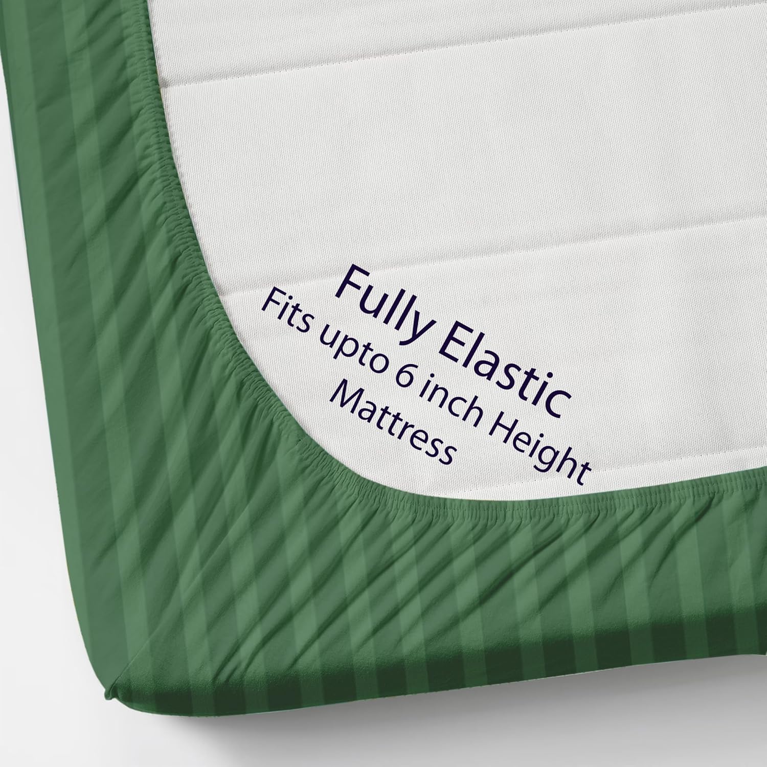 Cotton Elastic Fitted King Size Double Bed Bedsheet With 2 Pillow Covers - 72x78x6 Inches, Dark Green | Durable Bedsheets For Everyday Comfort
