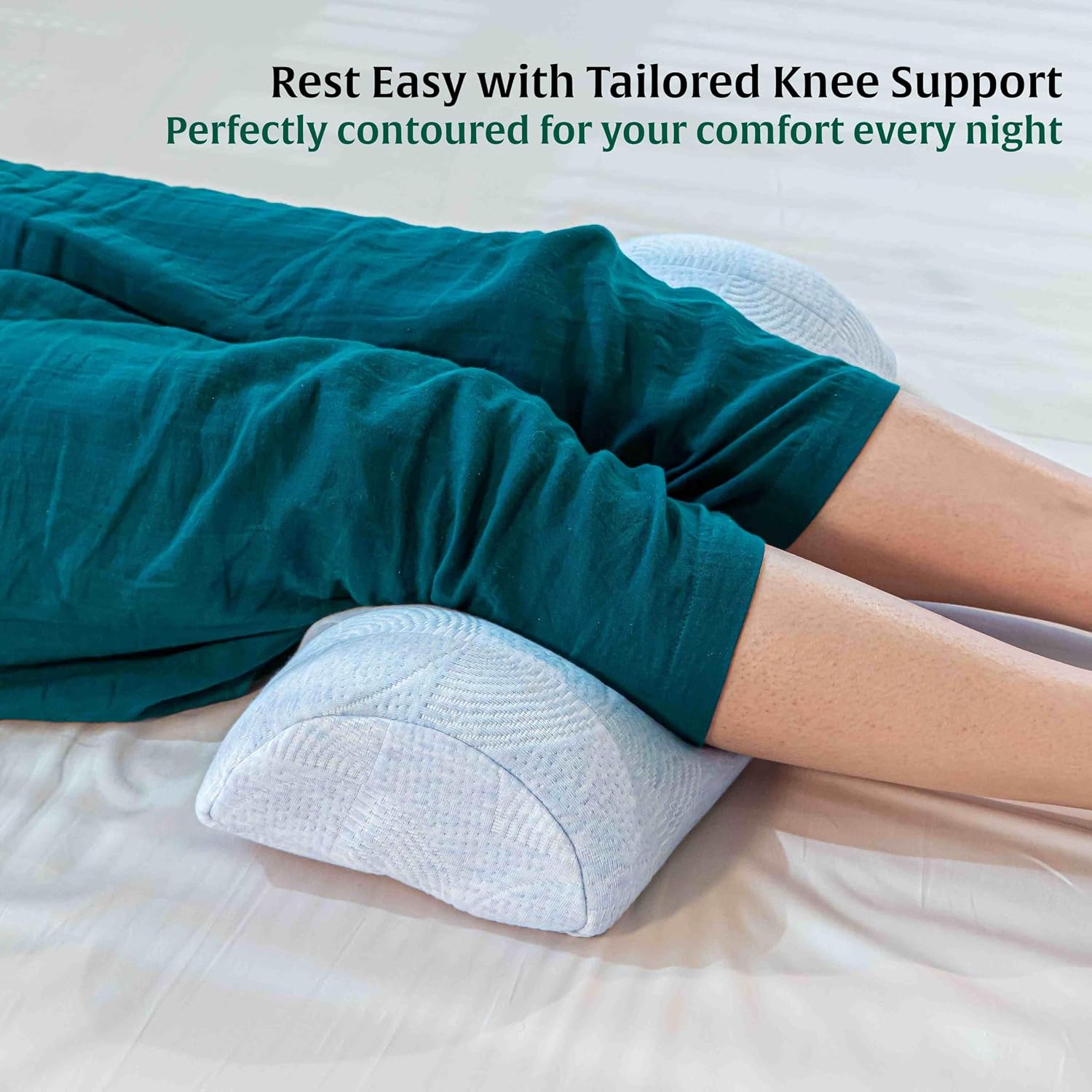 Orthopedic Soft Memory Foam Pillow, For Pain Relief - 19 X 8 X 3.5 Inch | Half Moon Multiuse Knee, Leg & Back Support | Bolster Pillow For Neck Pain Relief, Hypoallergenic, Washable Cover