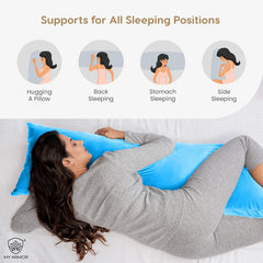 Microfiber Body Side Pillow For Sleeping For Pregnancy, Cream & Sky Blue - 53 X16 Inch | Long Cuddle Pillow For Hugging, Relaxing, Washable, Premium Velvet Outer Cover With Zip, Adjustable