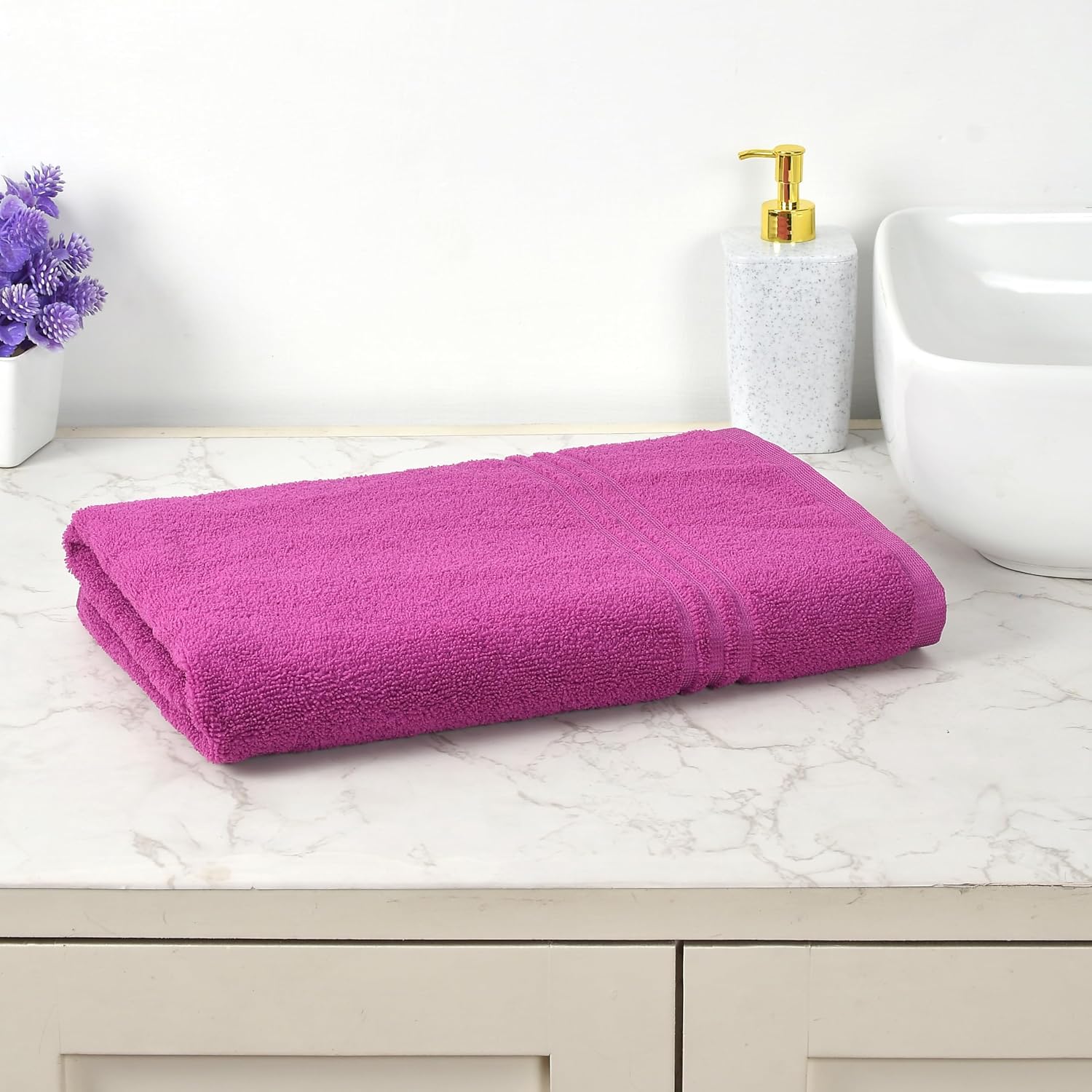 Cotton Bolls Textiles Soft Fabric Bath Towels 250 Gsm Large Size Soft & Absorbent 1 Piece Bath Towel For Men/Women In Daily Use (Purple)