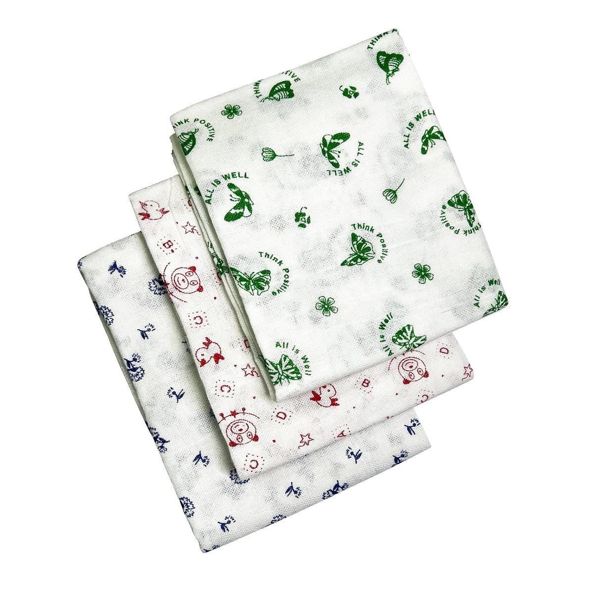 Yatta Kerala Printed Thorthu Traditional Bath Towel 500 Gsm Pure Cotton End Finished (Pack Of 3)- Multicolored