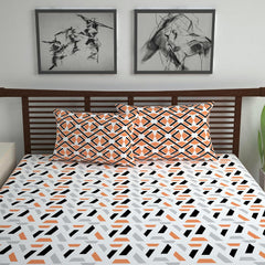 Cotton Double Bedsheet With 2 Pillow Covers | 87 X 100 Inches, White & Peach - Soft & Breathable Fabric | Comfortable For Daily Use
