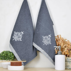 Rangoli 100% Bamboo Hand Towels 500 Gsm | Ultra Soft, Quick-Absorbent & Eco-Friendly Towels For Hand & Bathroom - Dark Grey (Set Of 2)