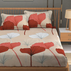 Premium Heavy Cotton Elastic Fitted King Size Bedsheet With 2 Pillow Covers - 72 X 78 X 10 Inches, Beige | All Weather Comfort & Bedroom