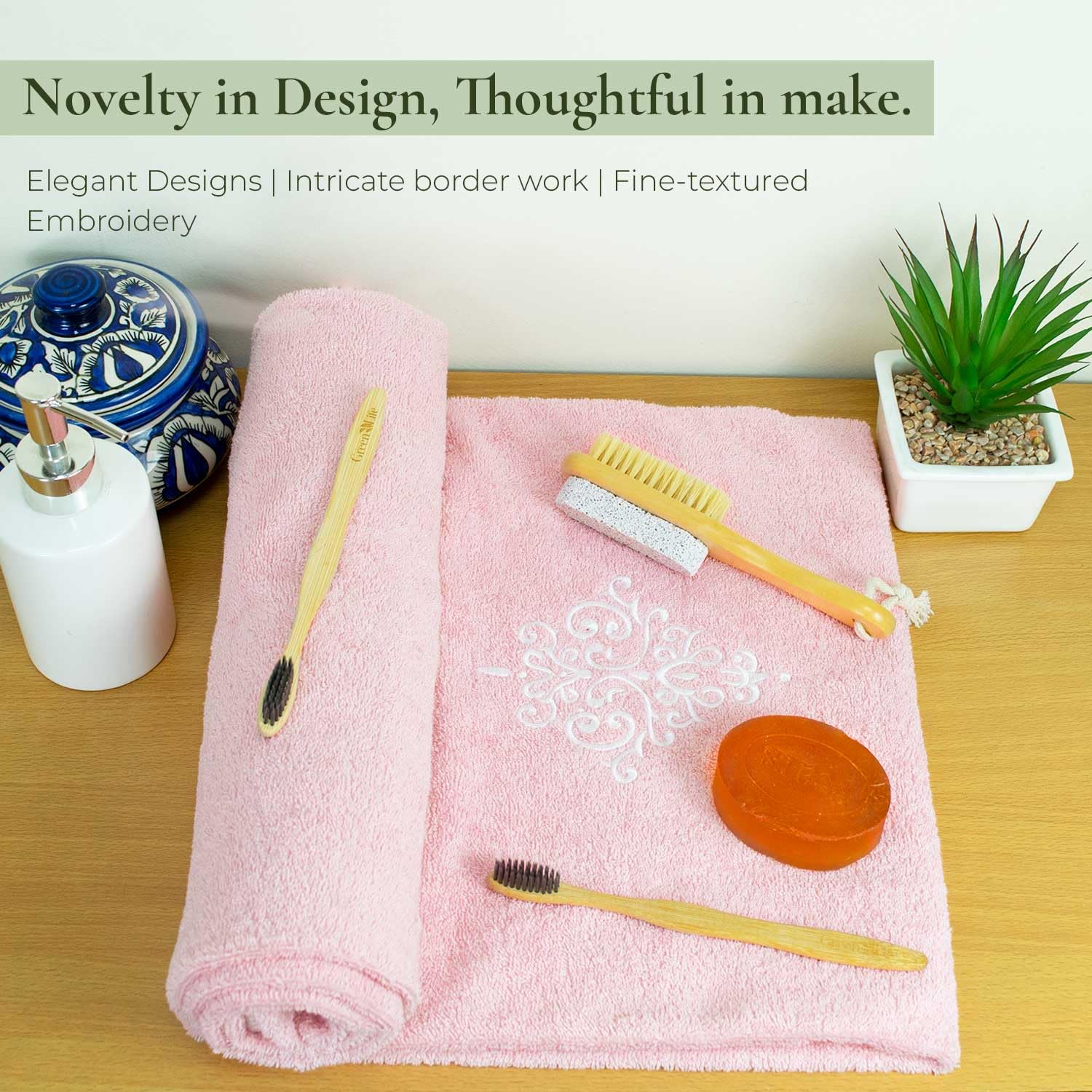 Rangoli 100% Bamboo Bath Towels 500 Gsm | Large Size Ultra Soft, Quick-Absorbent & Eco-Friendly Bath Towels - Pink