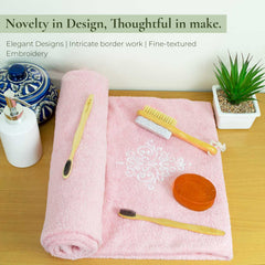 Rangoli 100% Bamboo Bath Towels 500 Gsm | Large Size Ultra Soft, Quick-Absorbent & Eco-Friendly Bath Towels - Pink