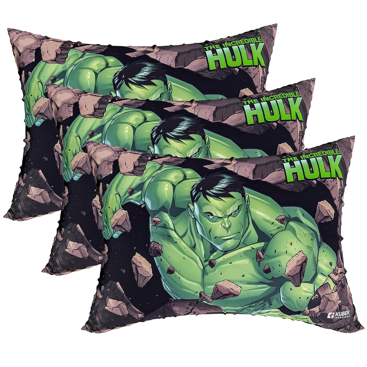 Kid's Soft Pillow For Sleeping, Marvel Hulk Print Pillow, Green - 12 X18 Inch | Suitable For All Sleepers, Multipurpose & Comfortable, Breathable & Lightweight, Washable - Pack Of 3
