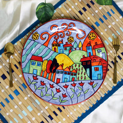 Exotic Panorama Hand Painted Ceramic Dinner Set - 8 Pieces, Multicolor | 4 Dinner Plates + 4 Katori Bowls, 180ml Each Dinnerware Set | Serving For 4, Microwave Safe & Dishwasher Safe
