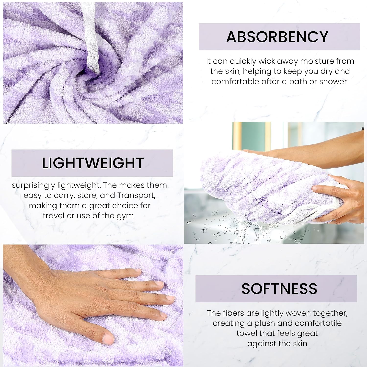 Enrich Homes Bath Towels 550 Gsm | For Women Large Size Absorbent Microfiber Bath Towel 2x Softer Than Cotton Towels (Light Lavender)
