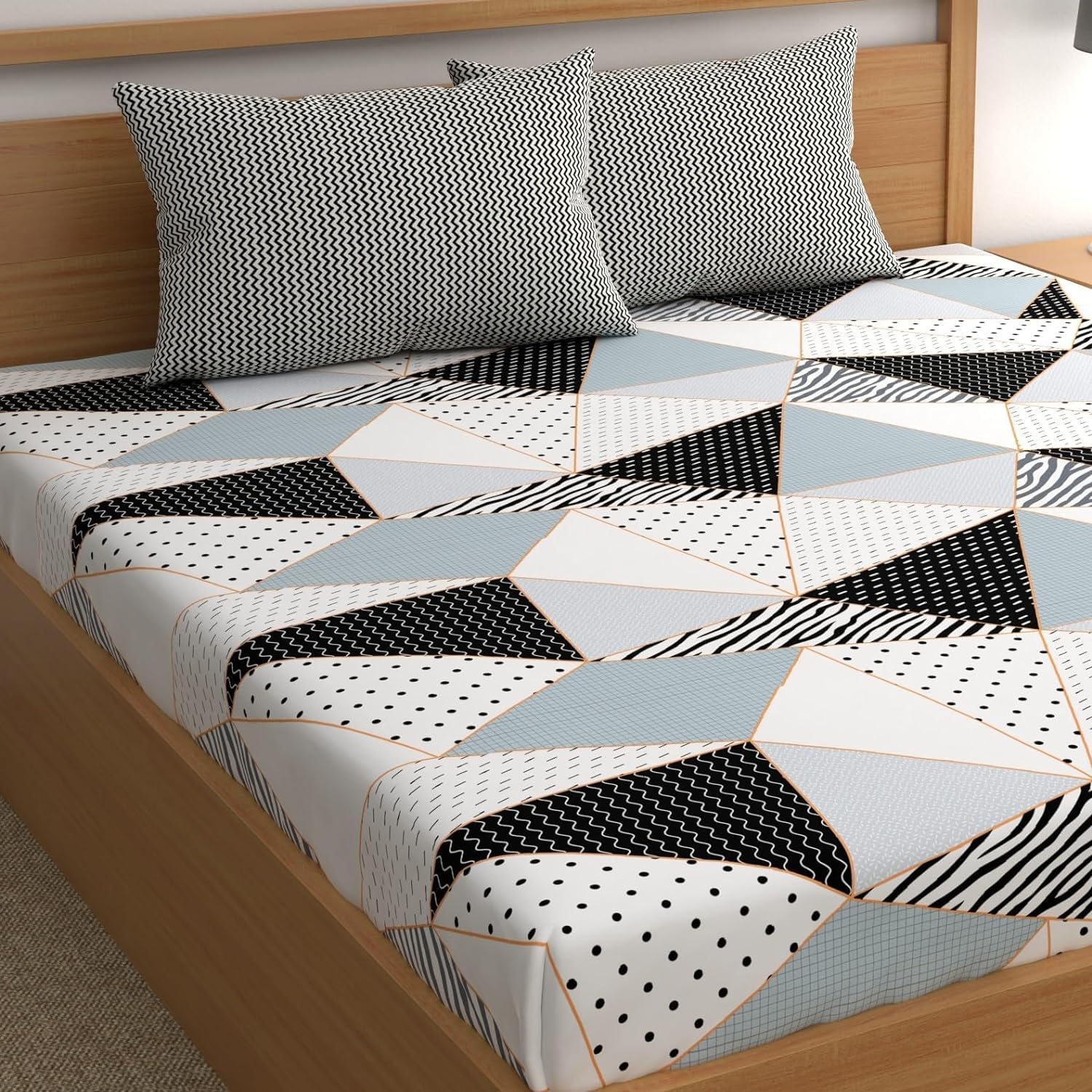 Double Bedsheet For King Size Bed With 2 Pillow Covers - 108 X 108 Inches, White & Black | Premium Comfort Bedsheets For Home, Hotels & Guest House