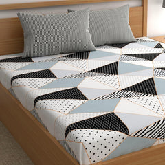 Double Bedsheet For King Size Bed With 2 Pillow Covers - 108 X 108 Inches, White & Black | Premium Comfort Bedsheets For Home, Hotels & Guest House