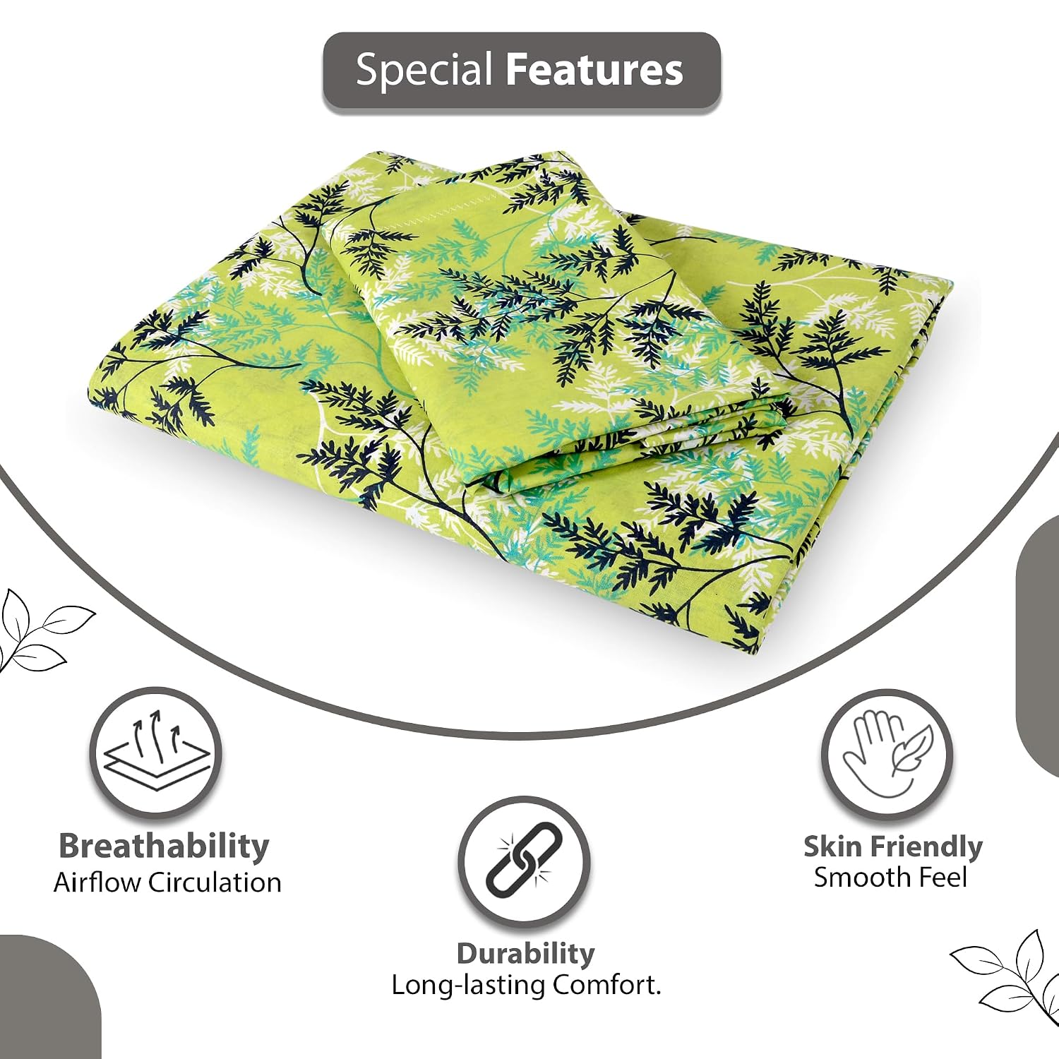King Size Double Bedsheet With 2 Pillow Cover - 108 X 108 Inches, Light Green | Skin Friendly Fabric For Everyday Comfort - Perfect Gifting For Wedding Anniversary