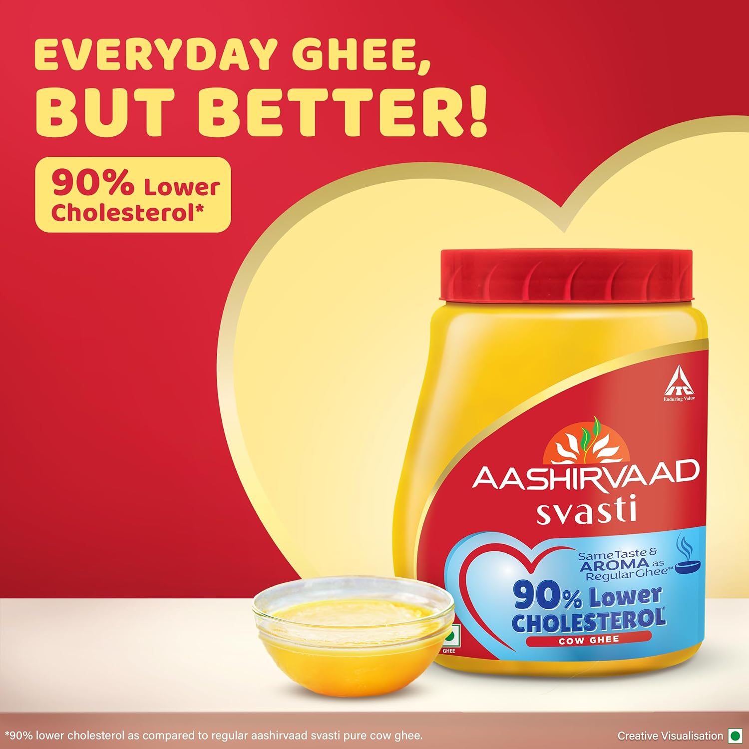 Pure Organic Svasti Desi Cow Ghee By Aashirvaad | 90% Lower Cholesterol Cow Ghee With Rich Aroma | (500ml) 16.9 Ounce | Jar Pack